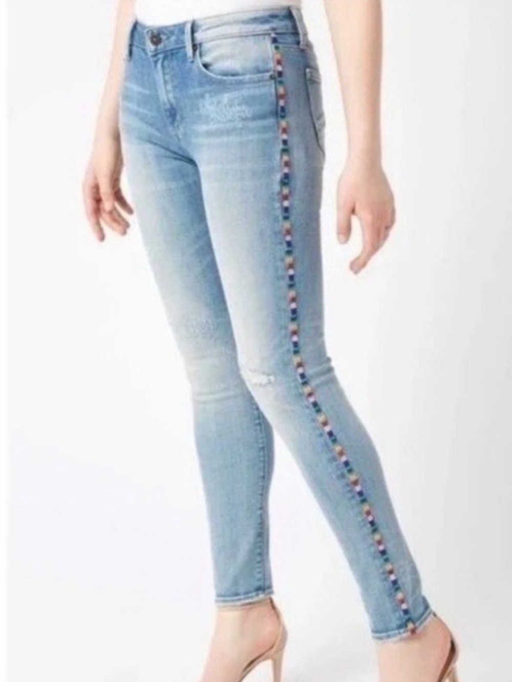 DRIFTWOOD Jackie embroidered trim detailing Light Blue Skinny Jeans